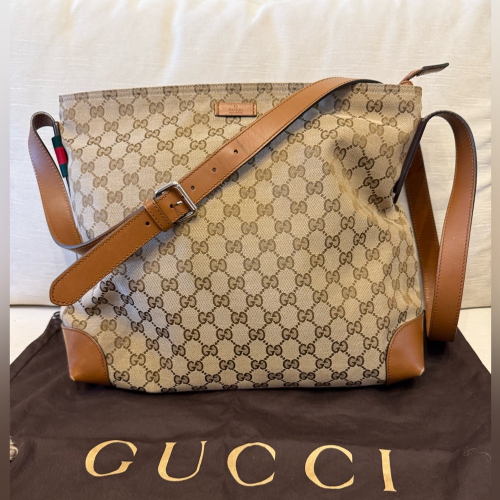 Gucci Tan and Brown Monogram Messenger Bag